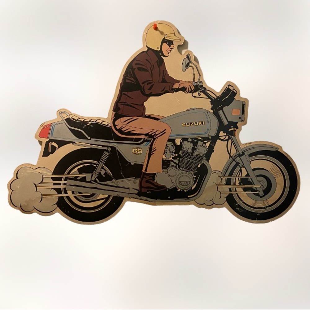 24x16 inch VTG 1970s-1980s Suzuki motorcycle double sided promo hanging display